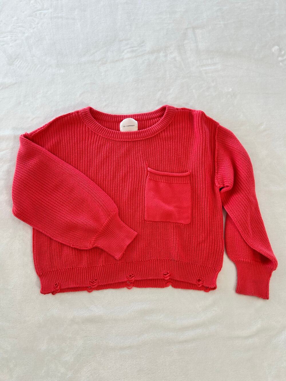 Y2K Preppy No Comment Sweater Pink, Cropped, Distressed (L)